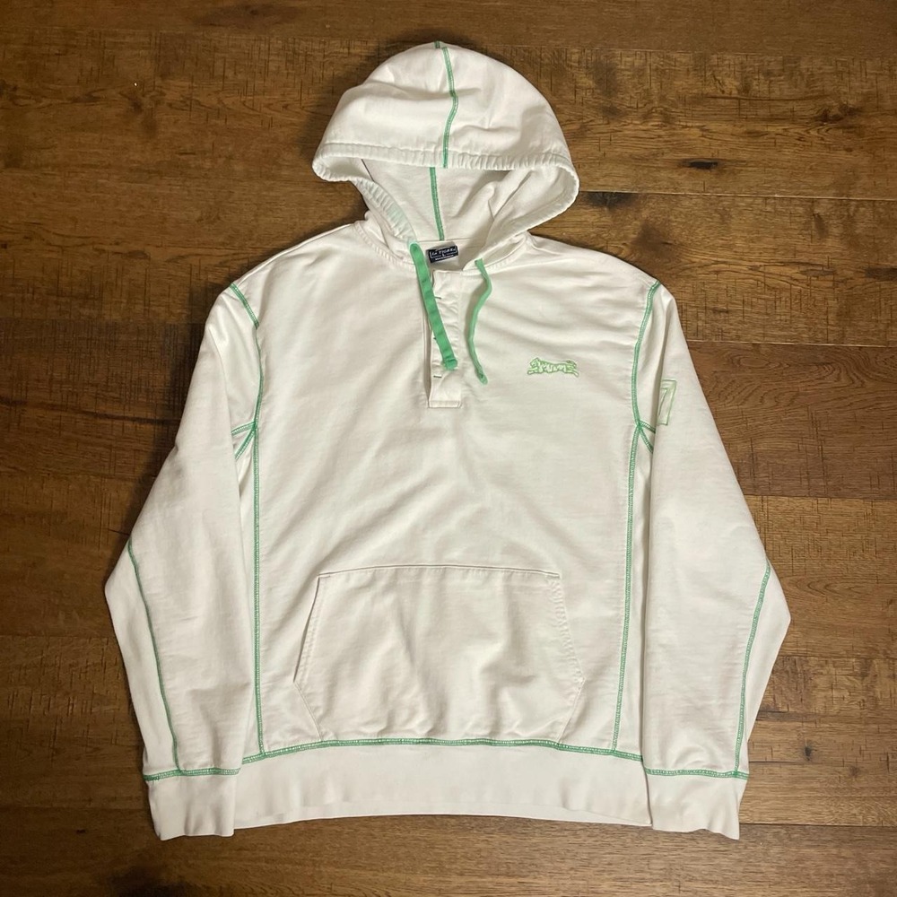 Le Tigre Hoodie Men Large White Preppy Contrast Stitch Henley Sweatshirt